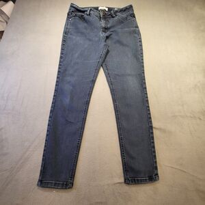 Angels Jeans Womens Sz 10 Blue Denim Tapered Leg Stretch Distressed